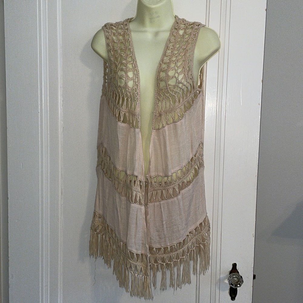 ‎Sophie Max boho cream crochet long vest
